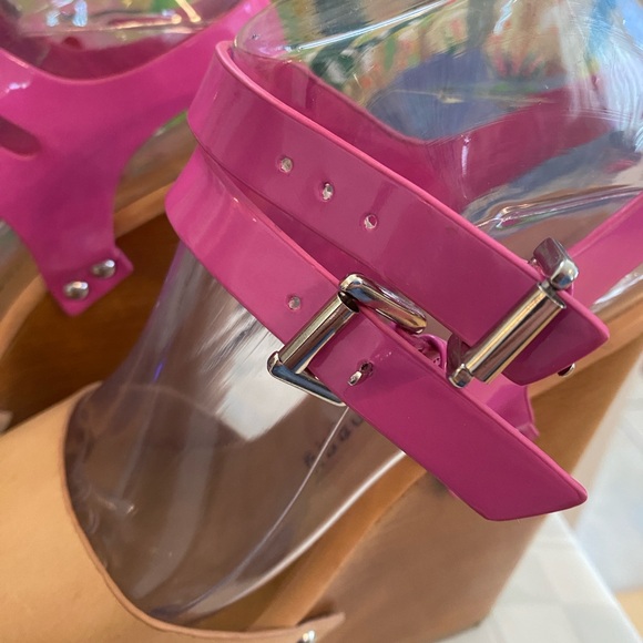 Chinese Laundry, Jungle Gym, Leather Platform Wedge Sandals, Pink/Tan, W Size 7 - Picture 5 of 16